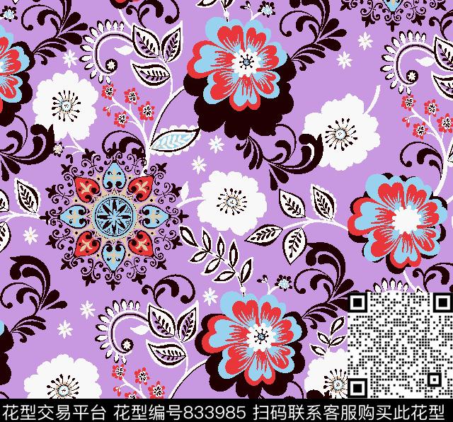 00000020.tif - 833985 - 大花 花卉 色块 - 传统印花花型 － 女装花型设计 － 瓦栏
