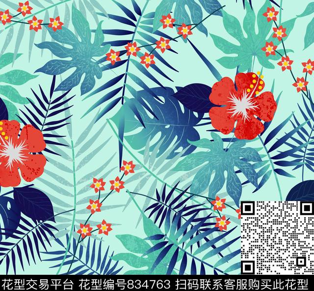17-041911.jpg - 834763 - 热带植物 花卉 泳裤 - 数码印花花型 － 泳装花型设计 － 瓦栏