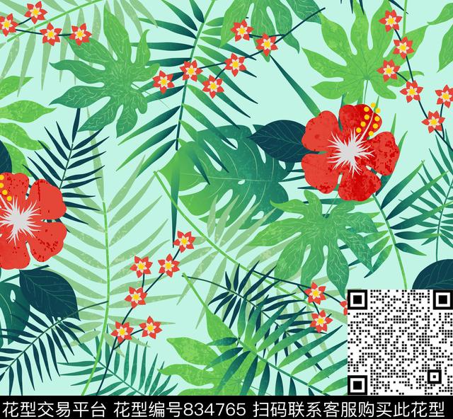 17-041912.jpg - 834765 - 热带植物 花卉 泳裤 - 数码印花花型 － 泳装花型设计 － 瓦栏