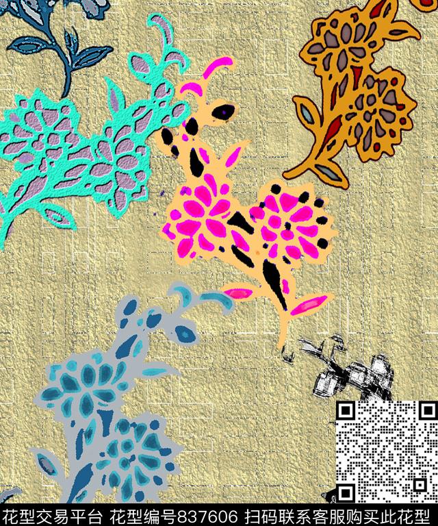gudian-1副本.jpg - 837606 - 花形 色彩 古典 - 传统印花花型 － 女装花型设计 － 瓦栏