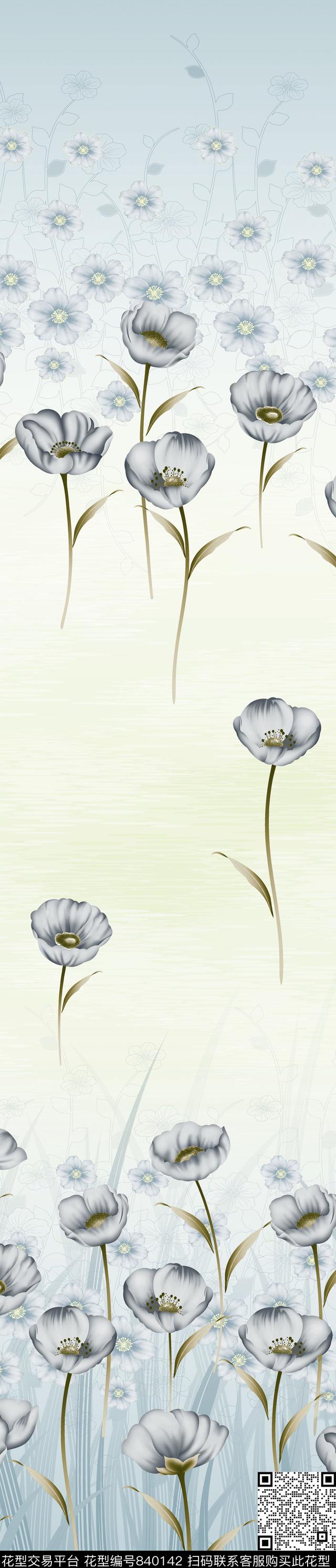 ch170310f.jpg - 840142 - 郁金香 花卉 彩条 - 传统印花花型 － 窗帘花型设计 － 瓦栏