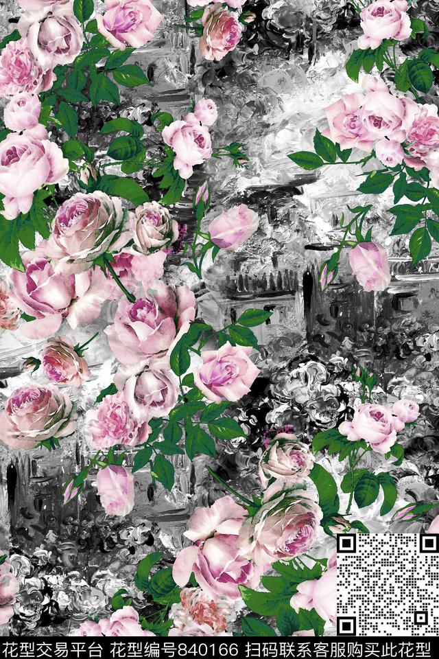 17-042741.jpg - 840166 - 水彩花卉 玫瑰 肌理 - 数码印花花型 － 女装花型设计 － 瓦栏