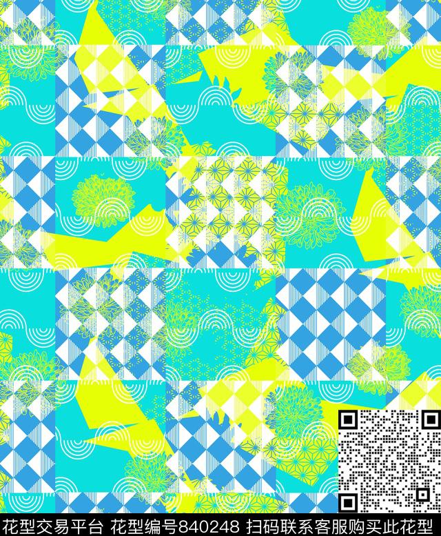 DG34-1249_P3.tif - 840248 - 趣味 格子 夏季 - 数码印花花型 － 泳装花型设计 － 瓦栏