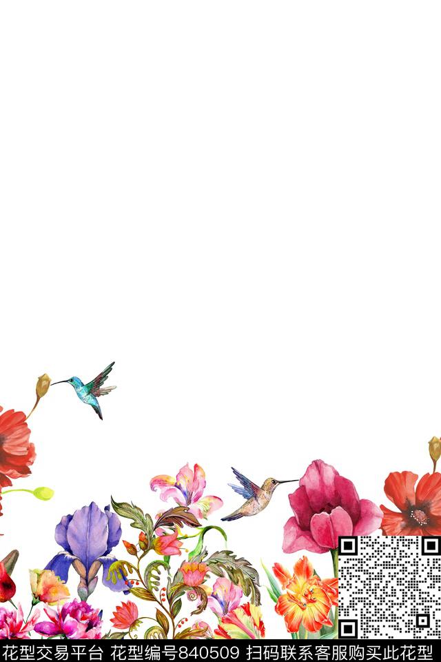 th0433.jpg - 840509 - 花卉 小碎花 鸟 - 数码印花花型 － 女装花型设计 － 瓦栏