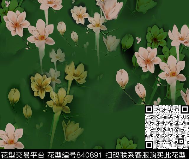 aa.tif - 840891 - 玉兰花 花卉 国画 - 数码印花花型 － 女装花型设计 － 瓦栏