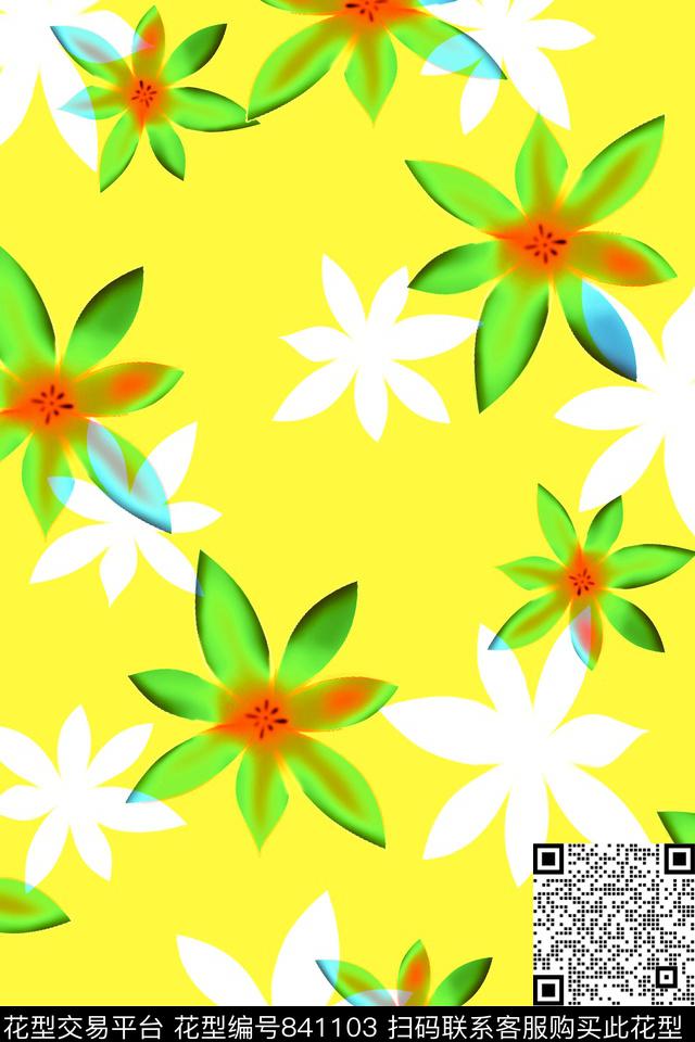 小花——黄.jpg - 841103 - 大花 小碎花 小花 - 传统印花花型 － 女装花型设计 － 瓦栏