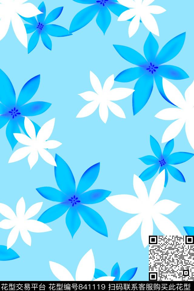 小花——蓝.jpg - 841119 - 大花 小碎花 小花 - 传统印花花型 － 女装花型设计 － 瓦栏