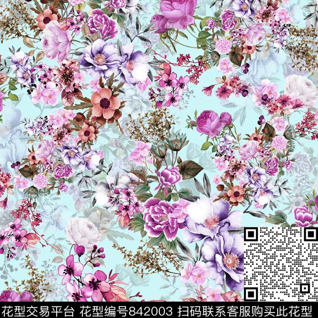 QHH-03062.jpg - 842003 - 手绘花卉 小碎花 朦胧花卉 - 数码印花花型 － 女装花型设计 － 瓦栏