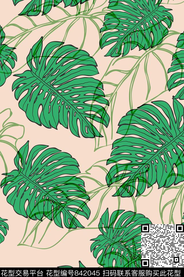 054.3.jpg - 842045 - 树叶 休闲 热带雨林 - 数码印花花型 － 女装花型设计 － 瓦栏