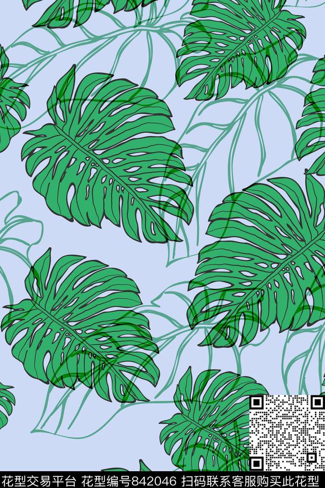 054.jpg - 842046 - 树叶 休闲 热带雨林 - 传统印花花型 － 女装花型设计 － 瓦栏