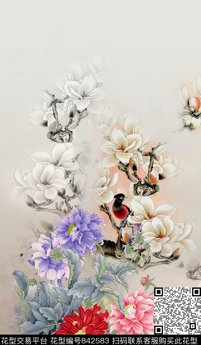 152.jpg - 842583 - 牡丹 百合 国画 - 数码印花花型 － 女装花型设计 － 瓦栏