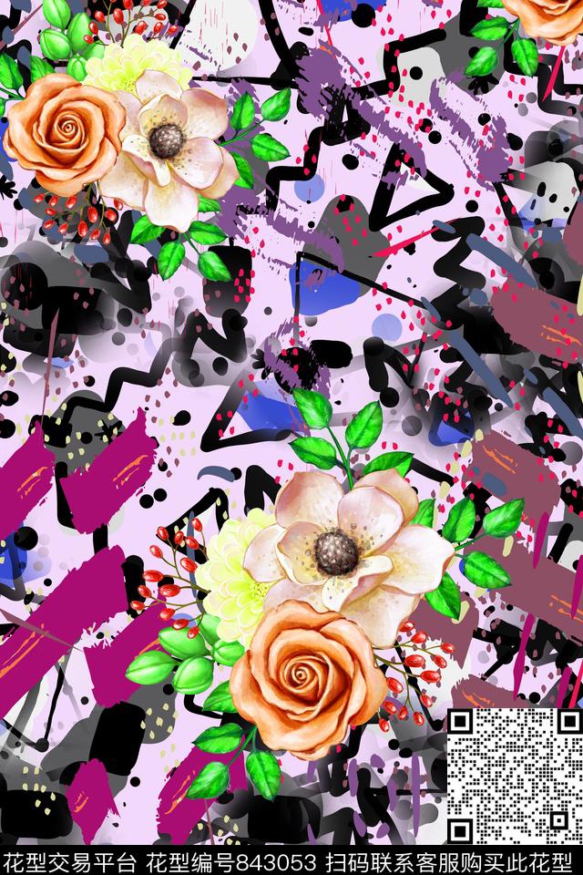 th0445-2.jpg - 843053 - 条纹 玫瑰 花卉 - 数码印花花型 － 女装花型设计 － 瓦栏