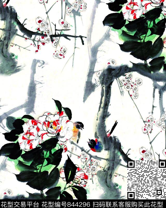 023.tif - 844296 - 花卉 桃花 玫瑰 - 数码印花花型 － 女装花型设计 － 瓦栏