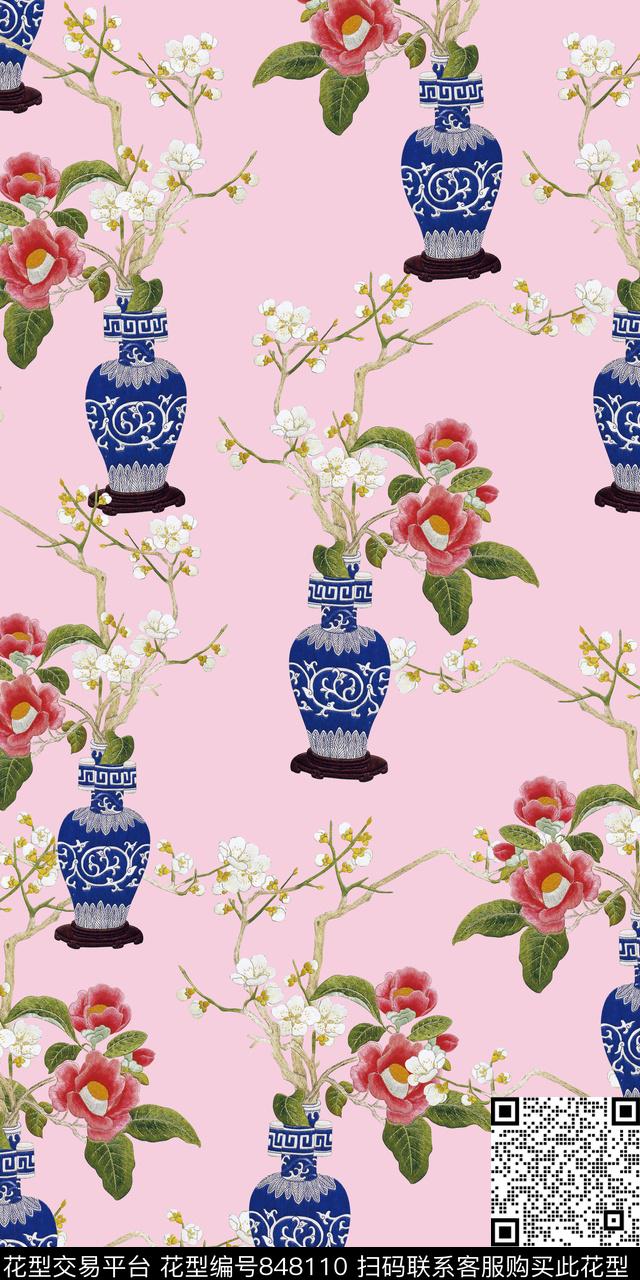 HJR48.jpg - 848110 - 花卉 中国风 刺绣 - 数码印花花型 － 女装花型设计 － 瓦栏