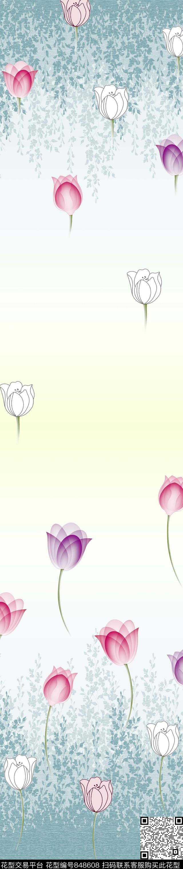 YJH130715i.jpg - 848608 - 郁金香 花卉 彩条 - 传统印花花型 － 窗帘花型设计 － 瓦栏