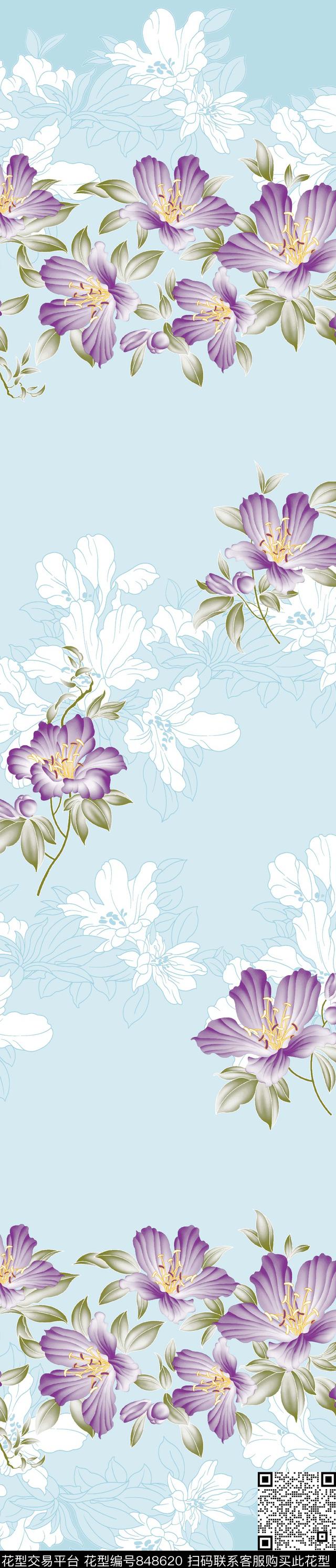 YJH170510i.jpg - 848620 - 牵牛花 大花 花卉 - 传统印花花型 － 窗帘花型设计 － 瓦栏