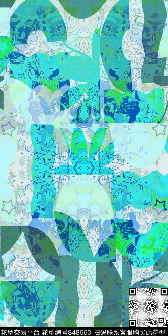 DG64-1468_P2.jpg - 848960 - 趣味 幾何 花葉 - 数码印花花型 － 泳装花型设计 － 瓦栏