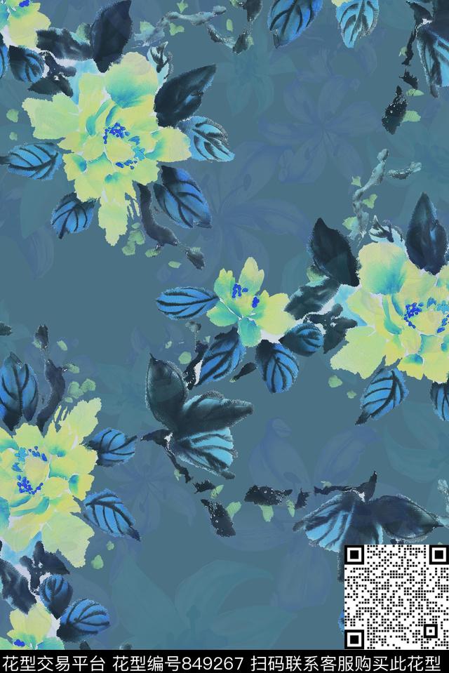 05110201.jpg - 849267 - 水墨 中国风 花卉 - 数码印花花型 － 女装花型设计 － 瓦栏