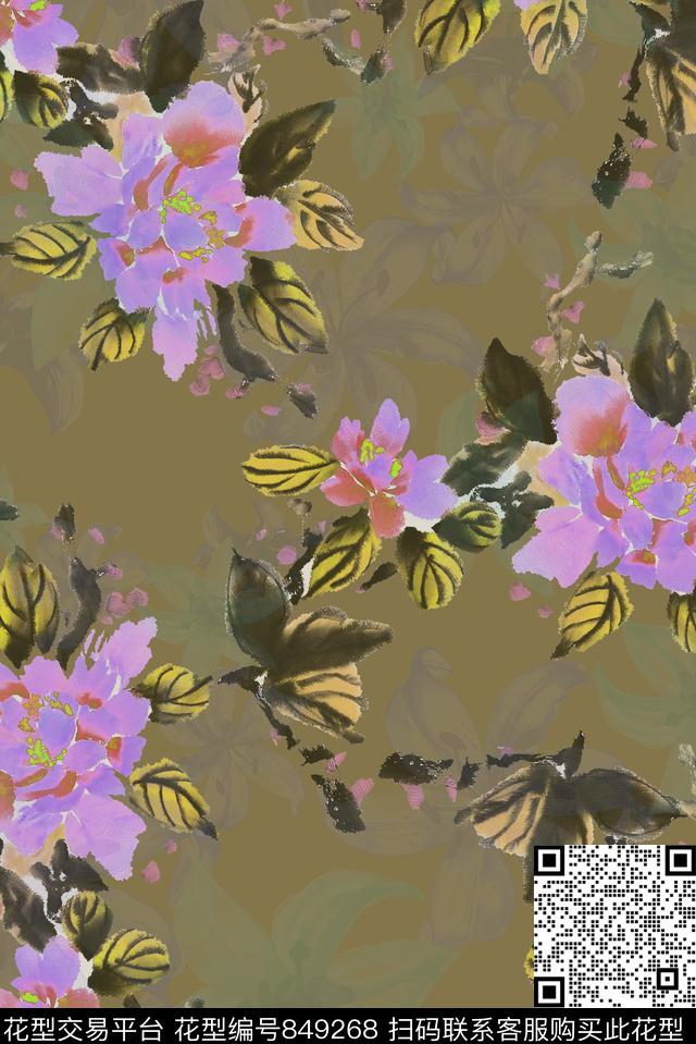 05110202.jpg - 849268 - 水墨 中国风 花卉 - 数码印花花型 － 女装花型设计 － 瓦栏