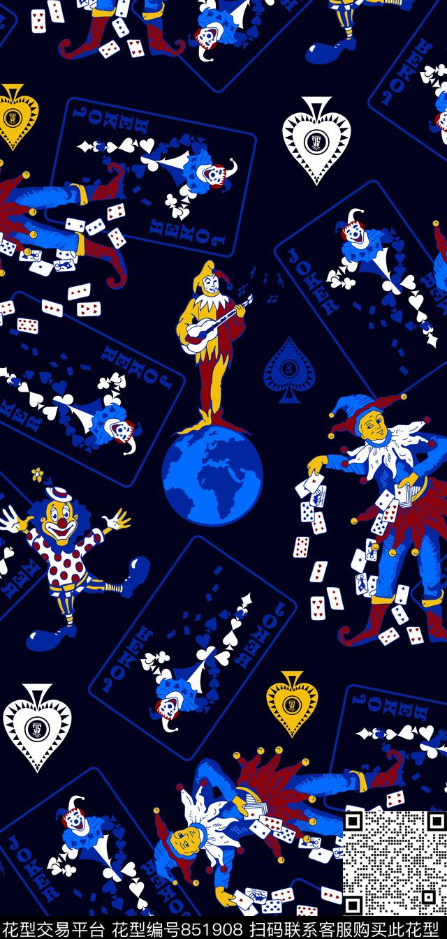 jd002.jpg - 851908 - 扑克牌 小丑 马戏团 - 传统印花花型 － 童装花型设计 － 瓦栏