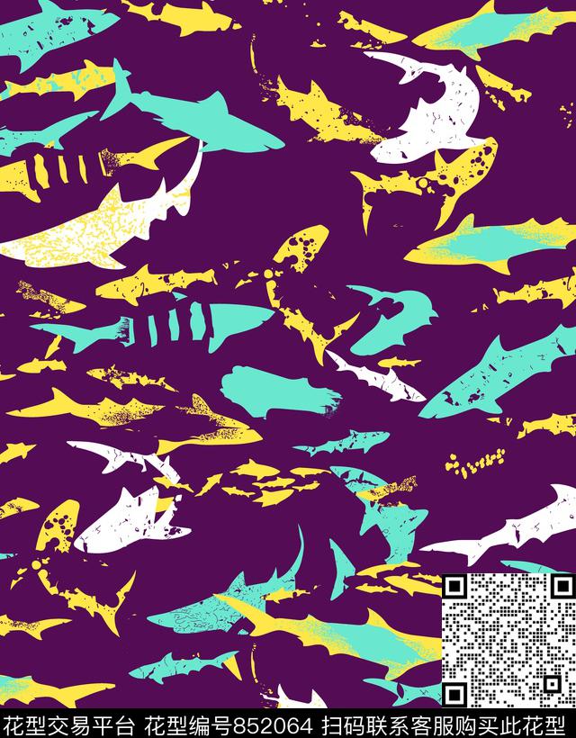JD004.jpg - 852064 - 阳光 鲨鱼 欢跃 - 传统印花花型 － 童装花型设计 － 瓦栏