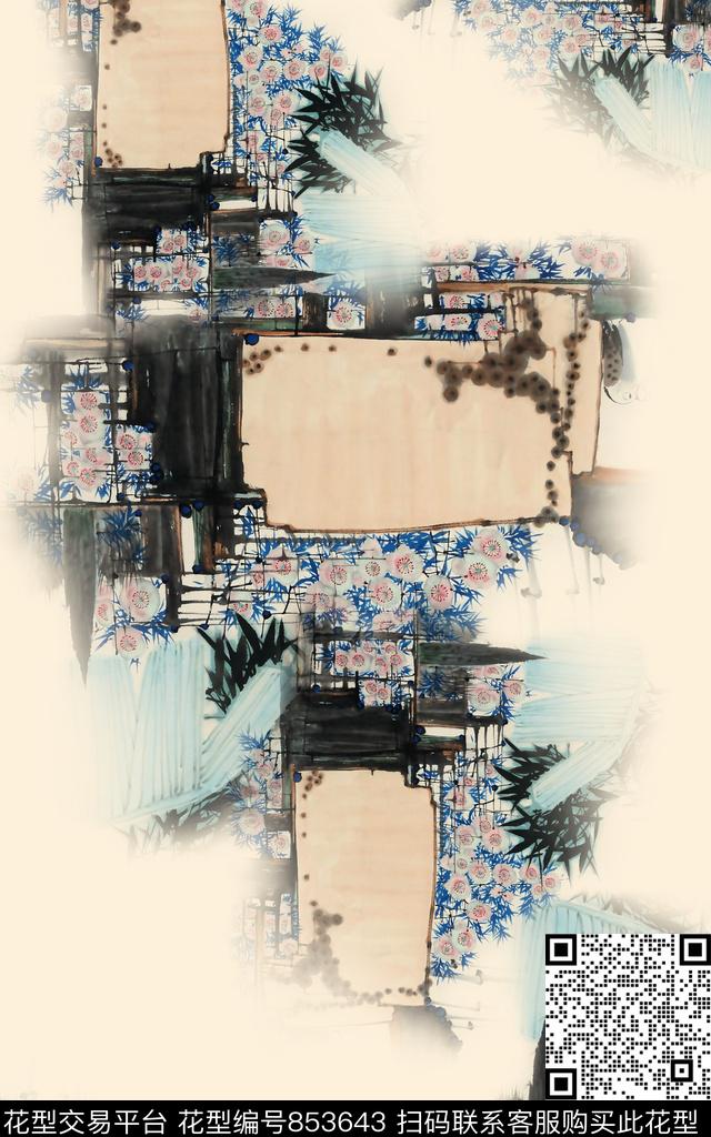 0517a.jpg - 853643 - 中国风 国画 花卉花朵 - 数码印花花型 － 女装花型设计 － 瓦栏