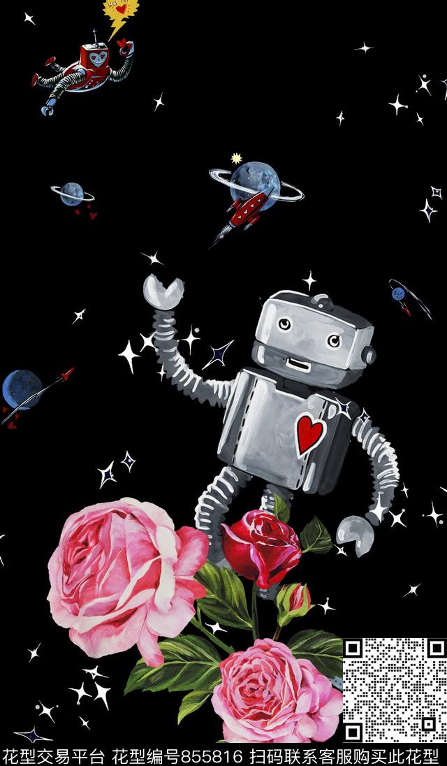 仿杜嘉班纳女装.jpg - 855816 - 花卉 太空组合 黑底花卉 - 数码印花花型 － 女装花型设计 － 瓦栏