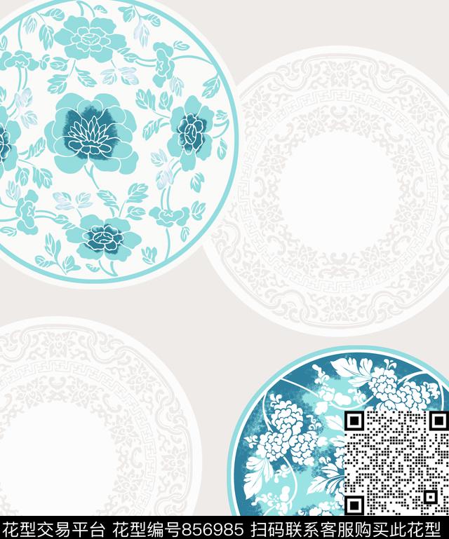 WN011.jpg - 856985 - 青花瓷韵 中国风 几何 - 数码印花花型 － 沙发布花型设计 － 瓦栏