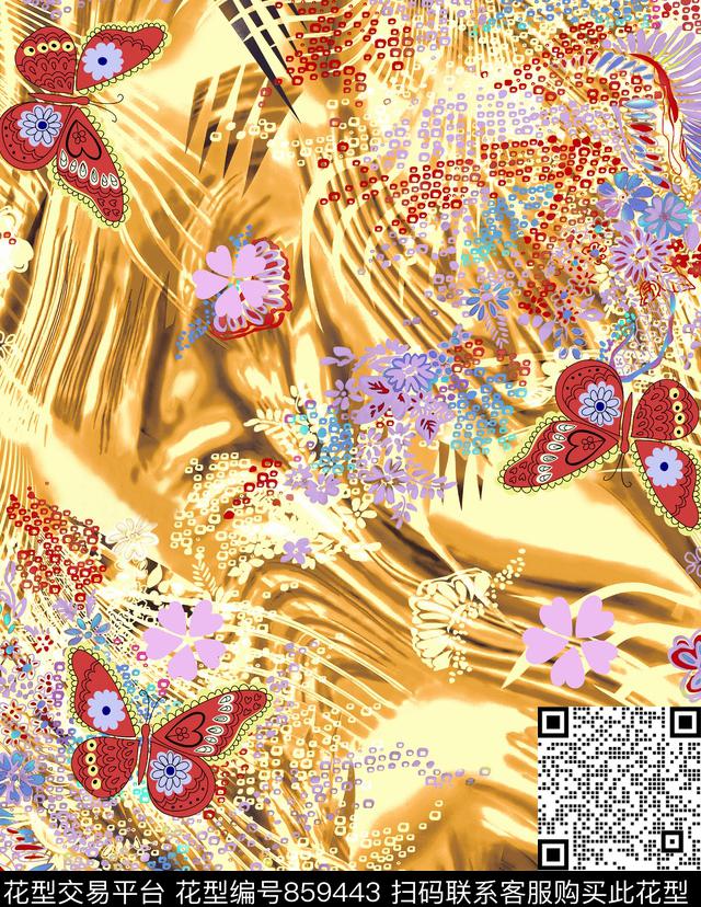 00000016.tif - 859443 - 云纹 蝴蝶 花朵 - 数码印花花型 － 女装花型设计 － 瓦栏