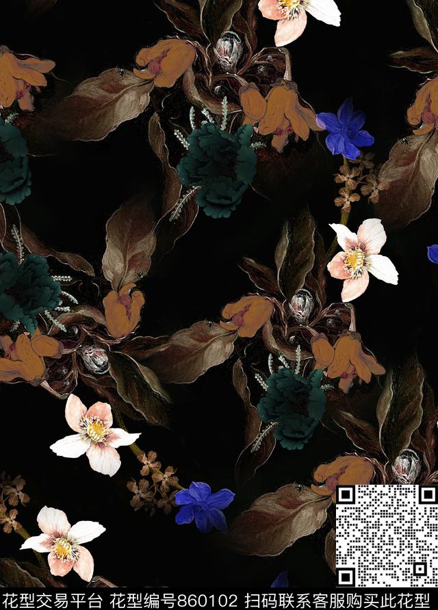 587.jpg - 860102 - 花卉 欧式 欧美 - 数码印花花型 － 女装花型设计 － 瓦栏