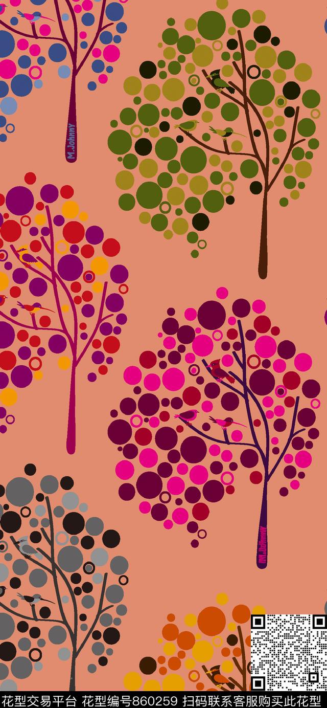 卡通树.jpg - 860259 - 卡通的树 可爱的树 几何树 - 传统印花花型 － 童装花型设计 － 瓦栏