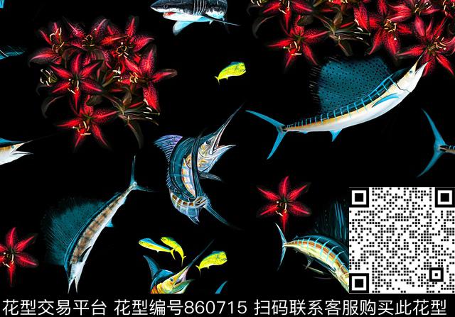 花儿.jpg - 860715 - 兰花 鱼 鲨鱼 - 数码印花花型 － 女装花型设计 － 瓦栏