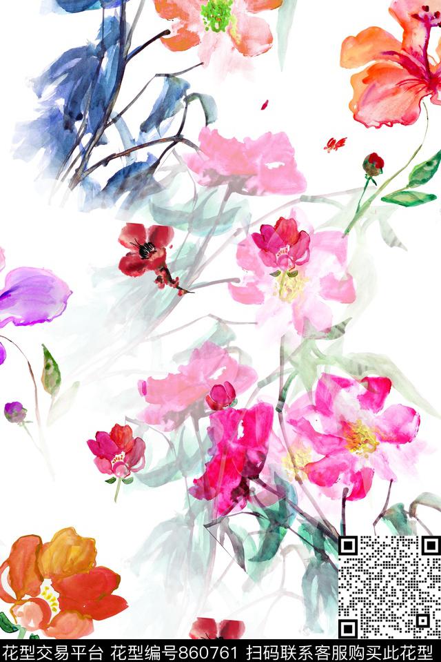 水彩花-白.jpg - 860761 - 水彩画 花卉 花朵 - 数码印花花型 － 女装花型设计 － 瓦栏