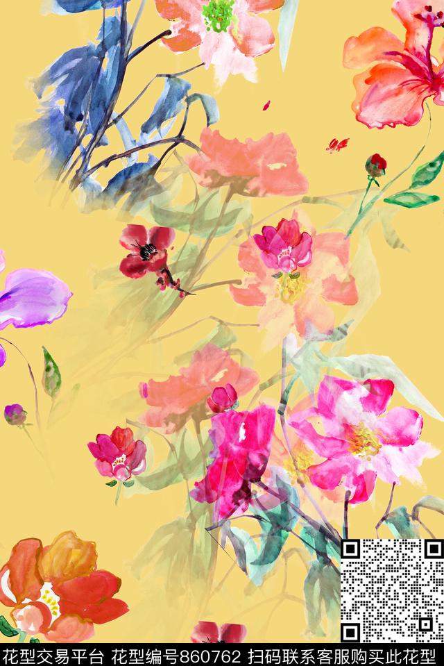 水彩花-橙.jpg - 860762 - 水彩画 花卉 花朵 - 数码印花花型 － 女装花型设计 － 瓦栏