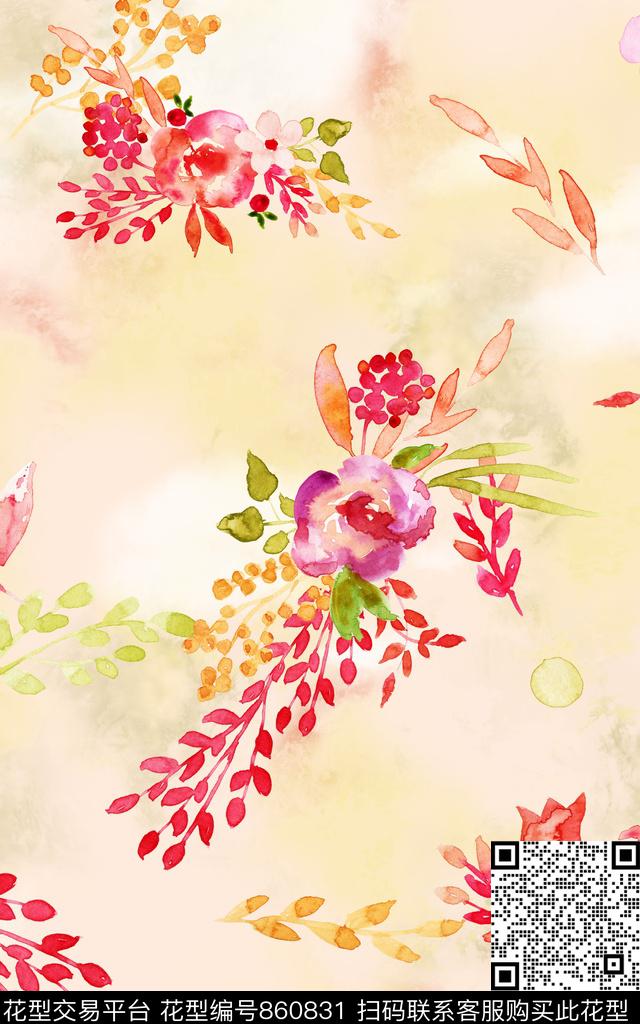 0529e.jpg - 860831 - 花卉 花朵 水彩花 - 数码印花花型 － 女装花型设计 － 瓦栏