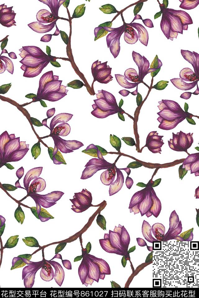 20170531003.jpg - 861027 - 叶子 花朵 花卉 - 传统印花花型 － 女装花型设计 － 瓦栏
