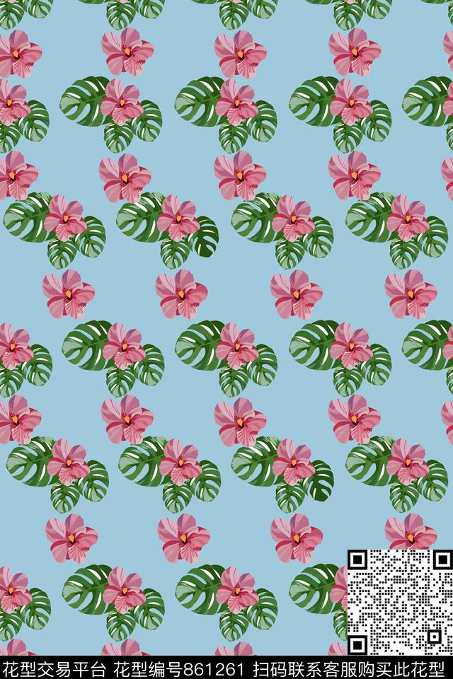 20170531005.jpg - 861261 - 棕榈叶 热带 叶子 - 传统印花花型 － 女装花型设计 － 瓦栏