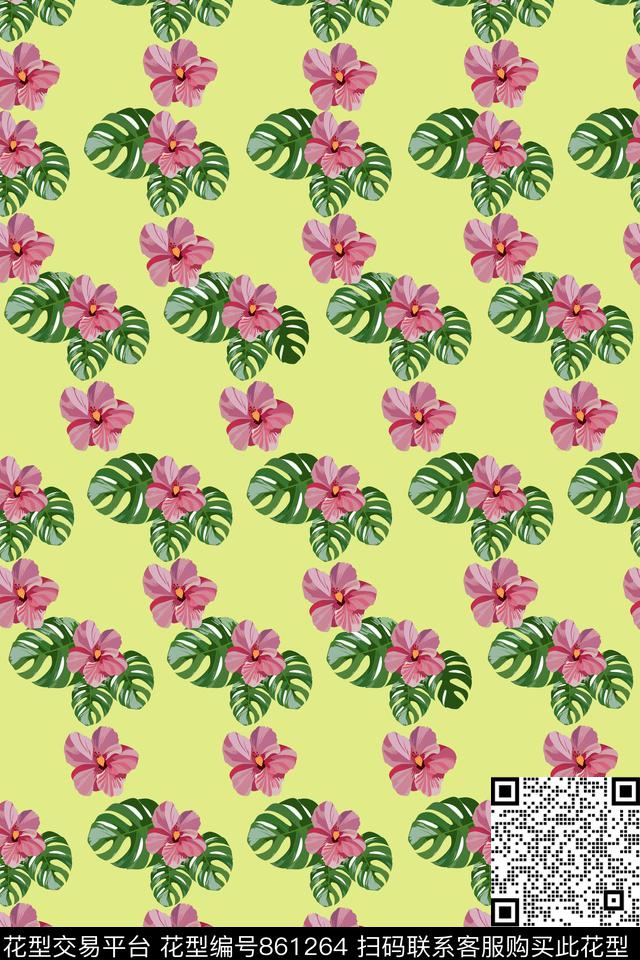 20170531005A.jpg - 861264 - 棕榈叶 热带 叶子 - 传统印花花型 － 女装花型设计 － 瓦栏