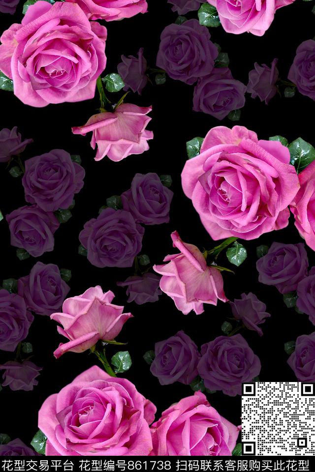 s-7049.jpg - 861738 - 玫瑰 中老年花型 女装 - 数码印花花型 － 女装花型设计 － 瓦栏
