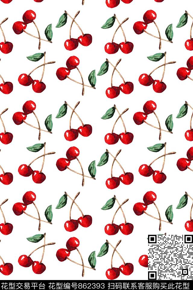 Cherry Repeat Pattern.jpg - 862393 - 樱桃 水果 趣味 - 数码印花花型 － 女装花型设计 － 瓦栏