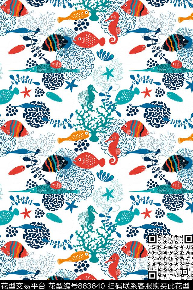 1.jpg - 863640 - 海洋生物 动物纹 鱼 - 传统印花花型 － 童装花型设计 － 瓦栏