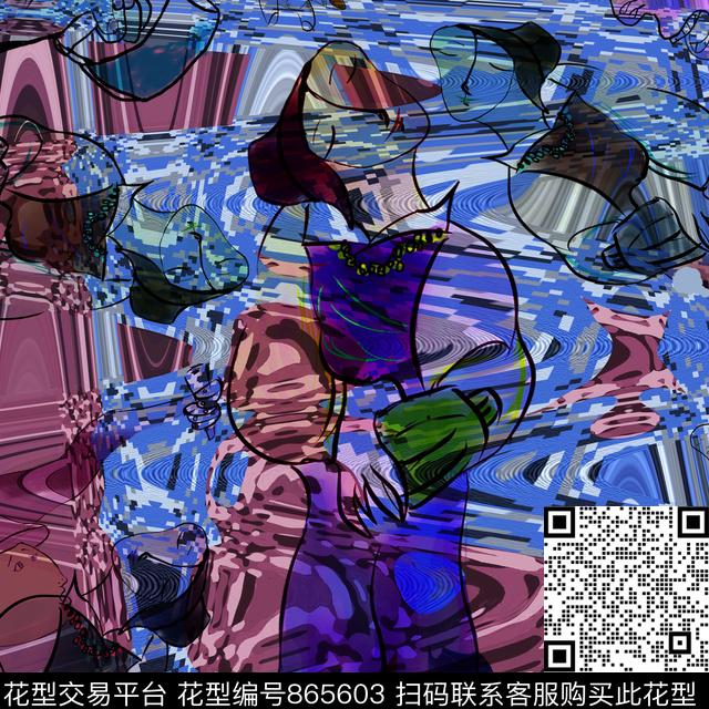 服装面料2.jpg - 865603 - 彩色 人物 抽象 - 数码印花花型 － 女装花型设计 － 瓦栏