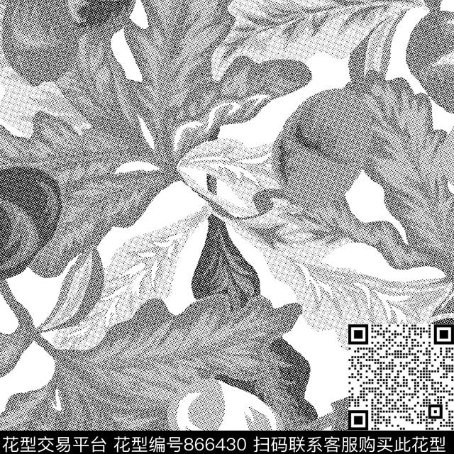 叶子.jpg - 866430 - 单色 黑白花 叶子 - 传统印花花型 － 男装花型设计 － 瓦栏