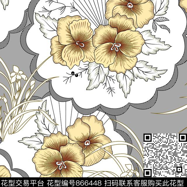 圆形花.jpg - 866448 - 大花 花朵 花卉 - 传统印花花型 － 女装花型设计 － 瓦栏