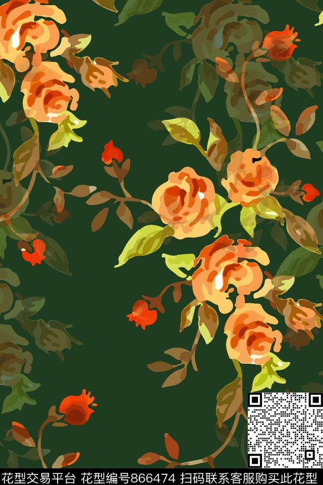 2017060403.jpg - 866474 - 牡丹 大花 玫瑰 - 传统印花花型 － 女装花型设计 － 瓦栏