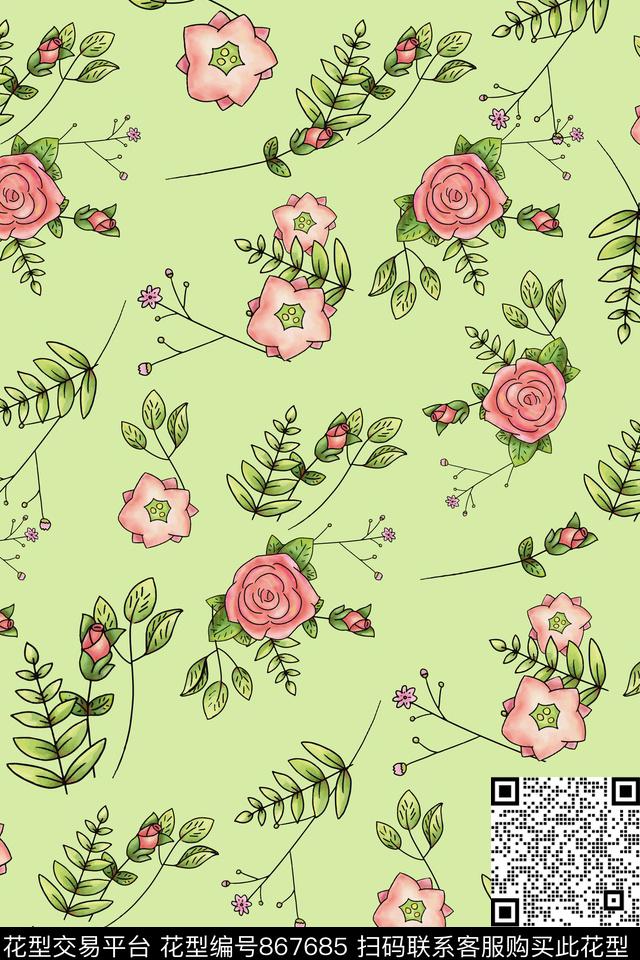 20170609001.jpg - 867685 - 牡丹 玫瑰 小碎花 - 传统印花花型 － 女装花型设计 － 瓦栏