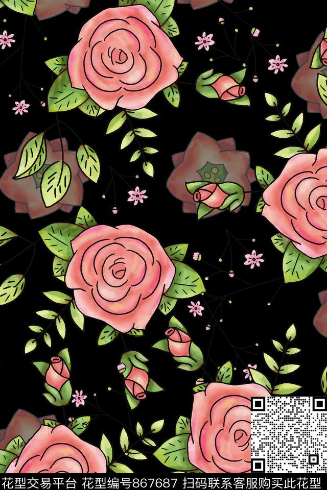 20170609002.jpg - 867687 - 牡丹 玫瑰 小碎花 - 传统印花花型 － 女装花型设计 － 瓦栏