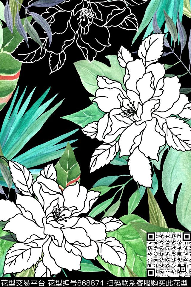 29.jpg - 868874 - 水彩 黑色线描花朵 清新 - 传统印花花型 － 女装花型设计 － 瓦栏