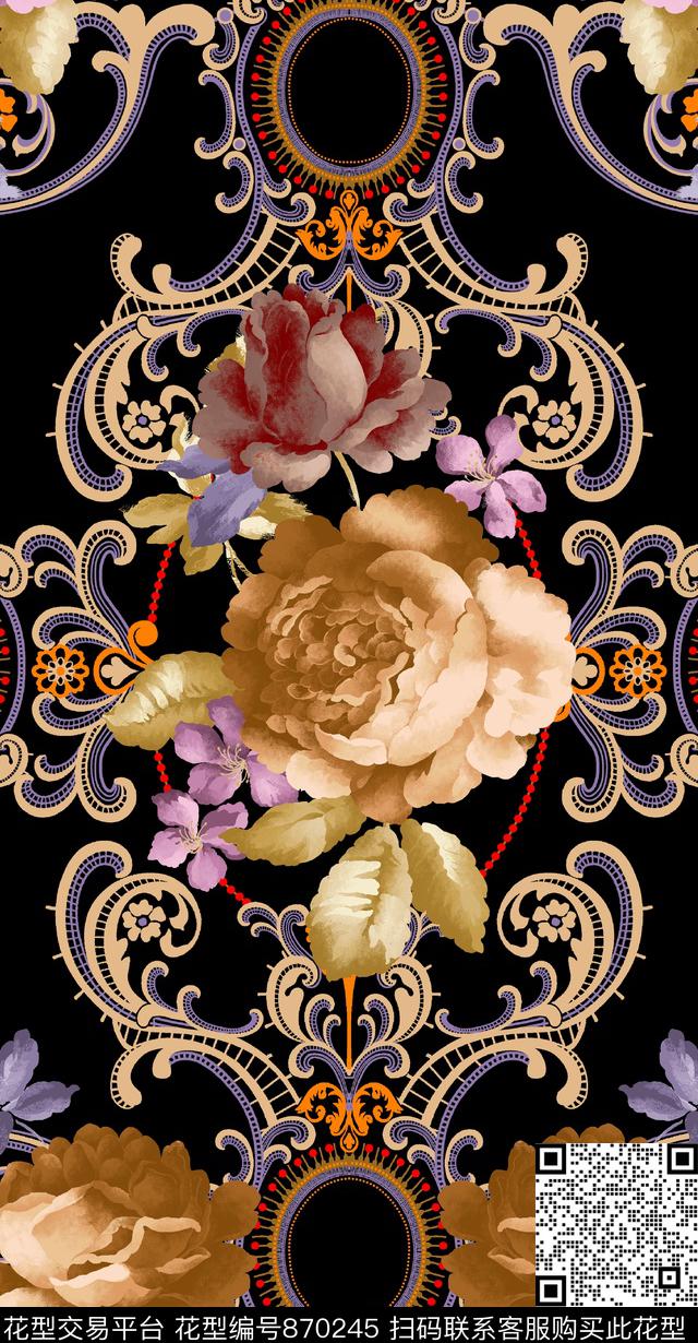 2017-6-13-A-01.jpg - 870245 - 花卉 大花 趣味 - 传统印花花型 － 床品花型设计 － 瓦栏