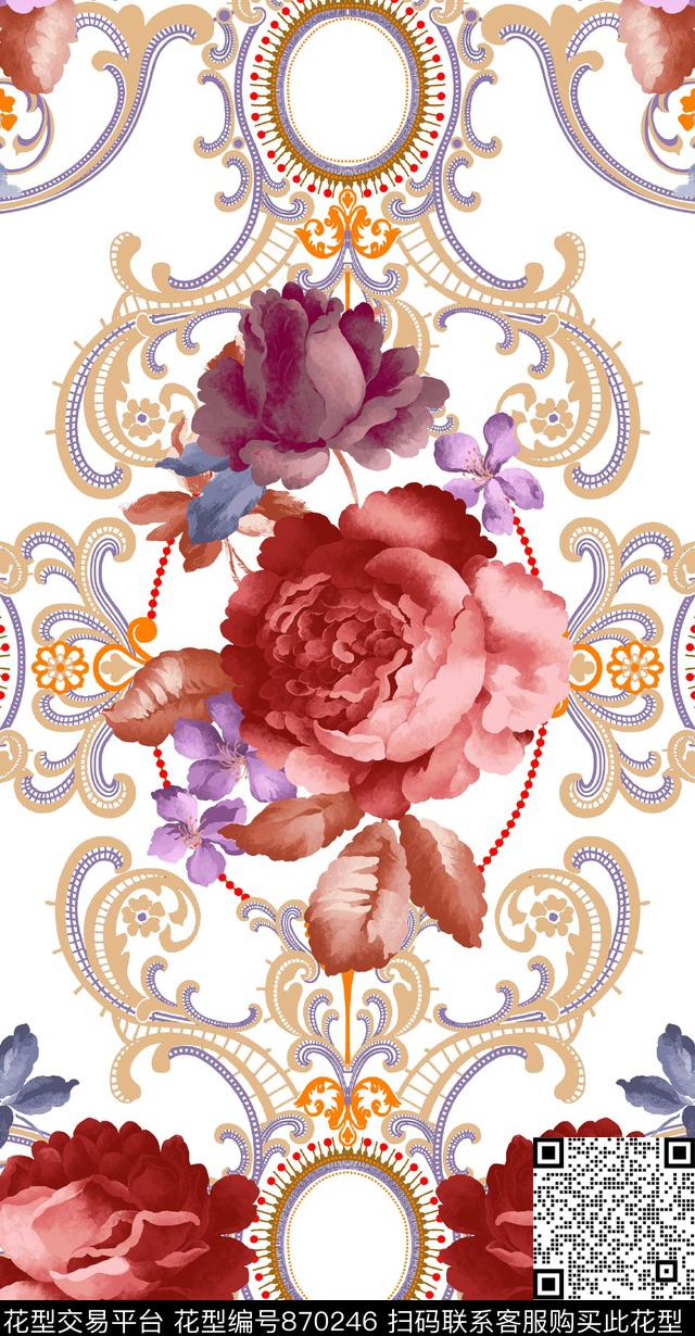 2017-6-13-A-02.jpg - 870246 - 花卉 大花 趣味 - 传统印花花型 － 床品花型设计 － 瓦栏
